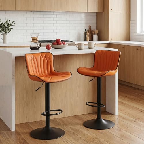 YOUNUOKE Bar Stools Set of 2, Swivel Counter Height BarStools with Mid Back, Adjustable Faux Leather Modern Tall Bar Chairs for Kitchen Island, Orange by YOUNUOKE - Used condition - CA$201.28