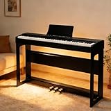 GLARRY E Piano 88 Tasten, vollgewichtete Tastaturen Digitalpiano mit Klavierständer, Dual Bluetooth, 3-Pedal-System, Kopfhörer – für Anfänger und Fortgeschrittene, Schwarz