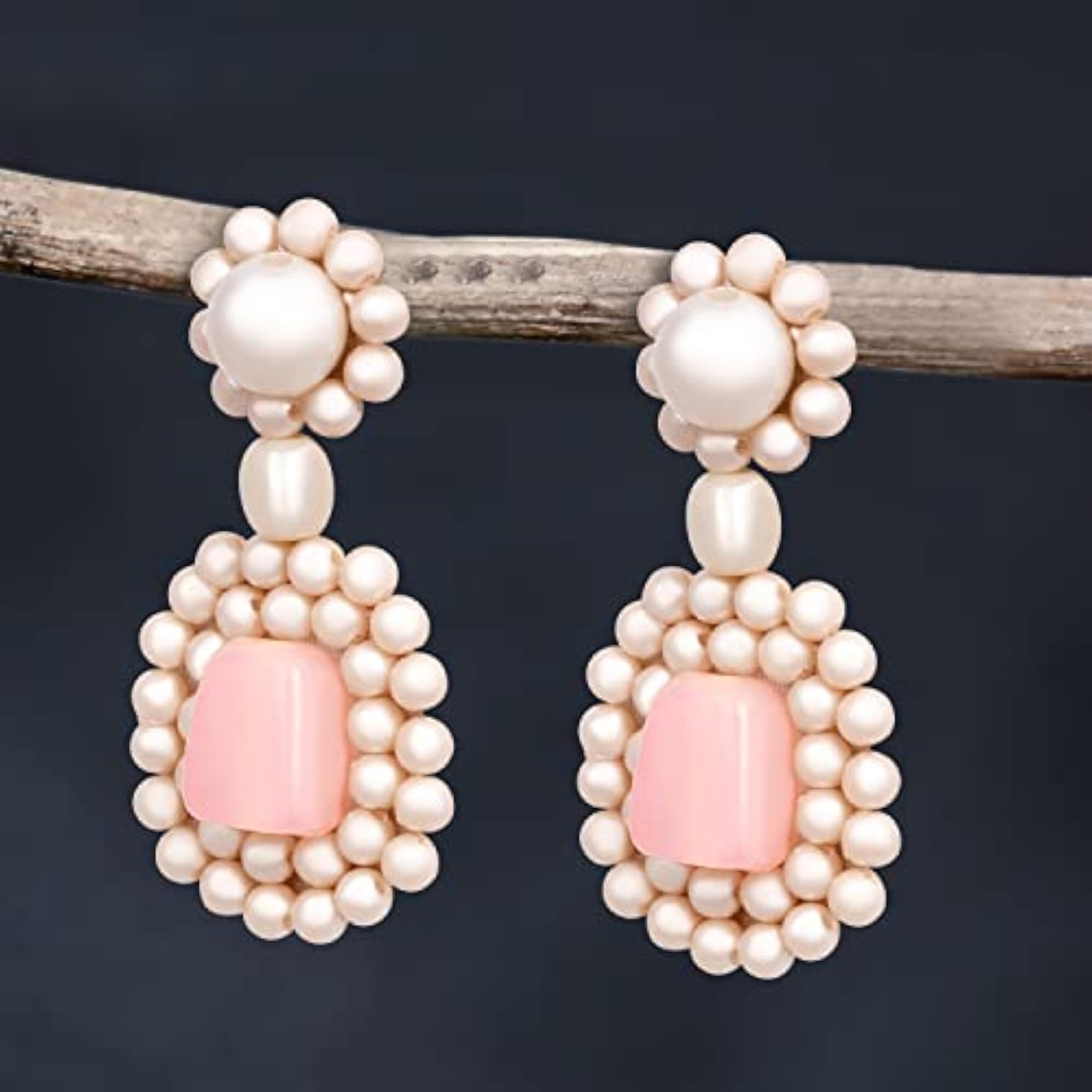 Women's Designer Smart Small Handmade Green Round Pearl Stud Earrings