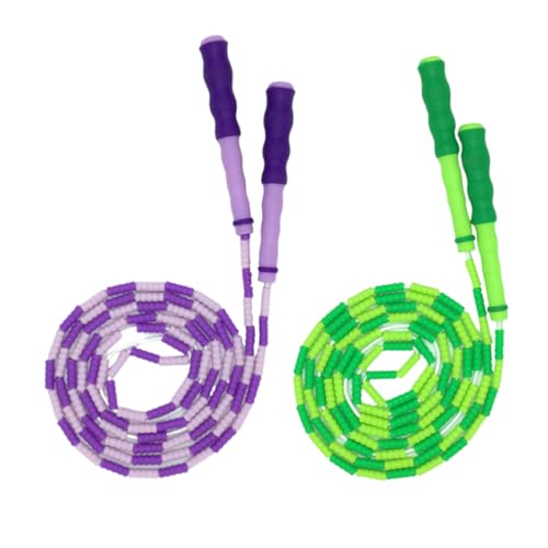 LIFKOME 2個 花様竹節ジャンプロープ グリーン パープル 人間工学ハンドル滑り止め付き可能な 用エクサ縄跳び学校家向けトレーニング用