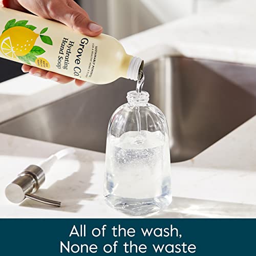 Grove Co. Hydrating Gel Hand Soap Refills (2 X 13 Fl Oz) + 1 X Reuseable Glass Soap Dispenser, No Plastic Waste & Liquid Refillable Starter Kit, Natural Lemon & Eucalyptus Fragrance #TOP2