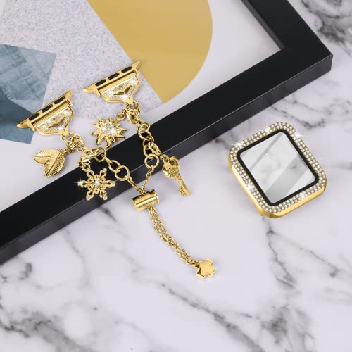 JOYOZY Band Compatible with Apple Watch 38mm 40mm 41mm 42mm 44mm 45mm 46mm, Bling Strap with Glitter Case Built-in Screen Protector, Interchangeable Charms Dressy Bracelet for Women