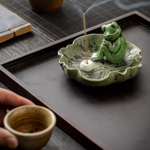 Porte-parfum céramique grenouille verte diffuseur de bureau