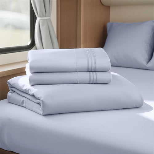 Image of Nestl Ice Blue Short Queen Sheets for RV, Hotel Luxury RV Queen Sheets Set, 4 Piece Fitted Bed Sheet Set and Pillowcases, Super Soft, Wrinkle-Free, and Breathable Camper Bedding