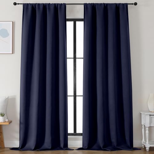Simplebrand Ava Navy Blue Blackout Curtains 96 Inches Long for Living Room