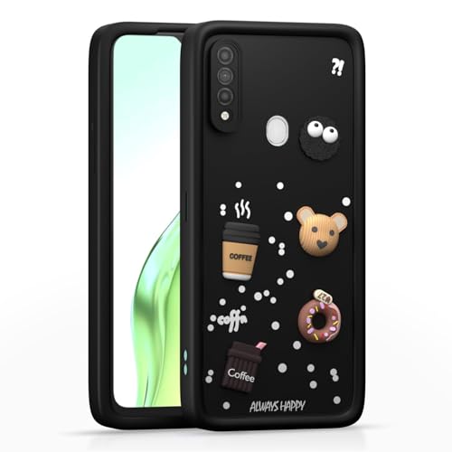 Image of Bintage Cute Fun Ball | Taddy Cartoon 3D Smiley Coffee Cup | Milk Donut | Full Camera Protection Back Cover Compatible for Oppo PDBM00 / Oppo A8 / A31 - Black