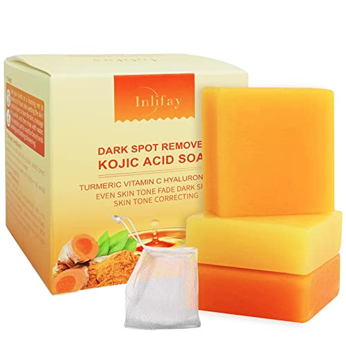 Inlifay Kojic Acid Soap, Dark Spot Remover Soap with Vitamin C, Vitamin E, Retinol, Collagen, Turmeric, Hyaluronic Acid, Moisturizing for Body & Face