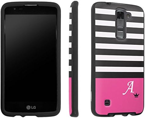 LG K7 Tribute 5 Case, [SkinGuardz] Black Form Fit Fancy Protection Case - [Black Pink Stripe A Monogram] Print Design