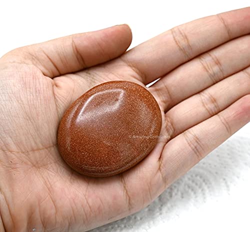 Image of Amazing Gemstone Red Goldstone Crystals and Healing Stones - Large Palm Stone Crystals Piedra - Crystal for Good Luck, Balanced Positive Energy, Meditation - Unique Stocking Stuffers Gifts for Women