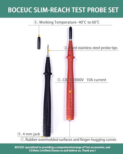 Image of Industrial Test Probes, Multimeter Probes Set 1000V Voltage, 10A Current for Fluke Test Leads