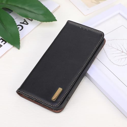 Étui portefeuille iPhone 15 Pro noir housse cuir véritable 6,1 pouces