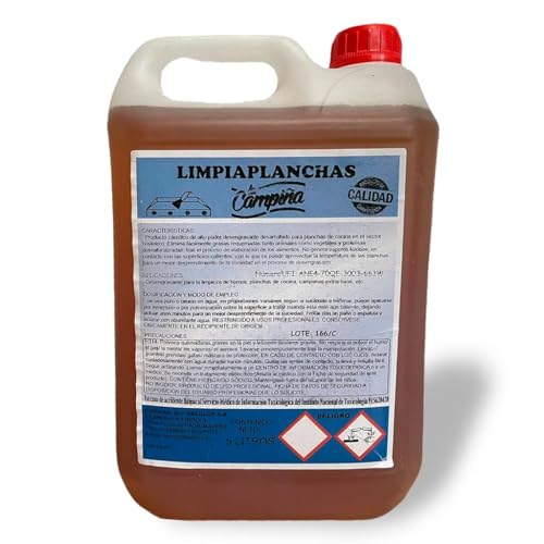 Desengrasante Limpia Planchas Industrial Extra para Cocinas • Formato Garrafa 5 Litros • Ideal Quitar y Eliminar la Grasa •Limpiaplanchas especial para Hostelería y Restauración