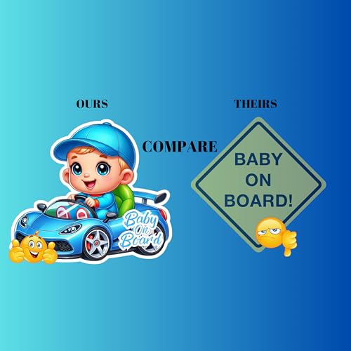 Image of Premium Baby On Board Signs, Car Essentials - Baby On Board Sticker - 1 Pack, 7 inch by 7 inch - Cute - Cartoon Safety Signs - Non Magnet - Durable Strong Adhesive (Blue Sport Car)