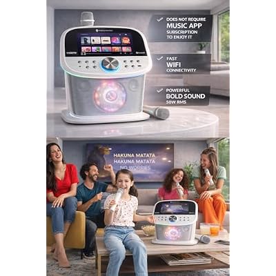 Singing Machine Platinum Plus All-in-One Karaoke Machine with 2 Wireless Microphones, Bluetooth & WiFi Speaker, Portable System with Premium Sound, App Compatible (YouTube, Spotify) for Home & Parties