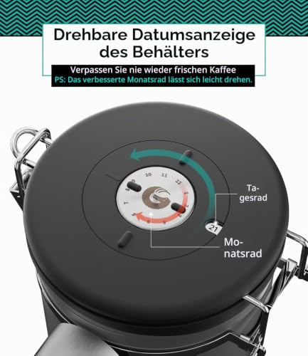 Coffee Gator-Edelstahl-Kaffeedose – Hält gemahlener Kaffee und Bohnen länger frisch – Behälter mit Datumsverfolgung… – Ansicht 5