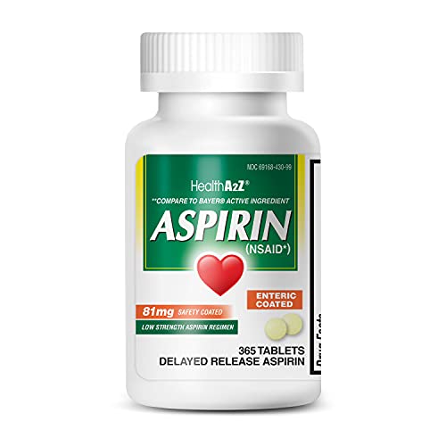 HealthA2Z Aspirin 81 mg | 365 Tablets | Low Strength |Enteric Coated | Compared to Bayer Active Ingredient