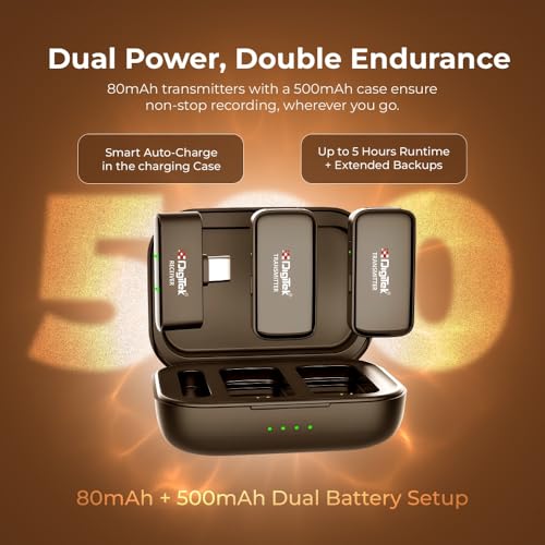 Image of Digitek (DWM 120 Wireless Microphone System, Noise Reduction, 2.4G Mic with 50m Range & 4.5Hr Battery, for iPhone & Android Smartphones, Ideal for Vlogging, Streaming & Interviews