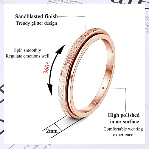 Diamday Rose Gold Fidget Rings for Women Men -2mm Titanium Steel Spinner Ring for Anxiety Stress Relief Glitter Sandblast Spinning Figit Anxiety Jewelry for Women Gifts Bands Size 6 by Diamday - Used condition - Image 2