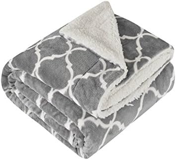 Microlight to Berber Throw Blankets - Dual Sided Super Soft Print Blanket for Bed and Couch - Wrinkle Resistant and Anti-fade (Grey, 127x152cm)
