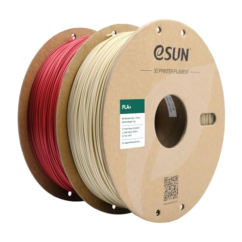 eSUN PLA+ Filament 1.75mm, 3D Printer Filament PLA Plus, Dimensional Accuracy +/- 0.03mm, 1KG per Spool, 2 Spools 3D Printing Filament, Bone White + Fire Engine Red