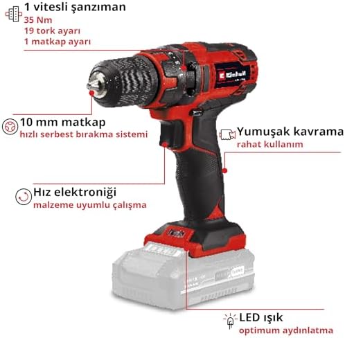 Einhell Akülü Vidalama TC-CD 18/35 Li-Solo Power X-Change (Li-Ion, 18 V, 550 dak.-1, 35 Nm, 10 mm mandren, akü ve şarj cihazı dahil değildir) - 4513927 - Görsel 3