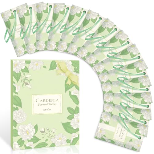 Scent-Hi Sachet Parfumé Gardénia pour Armoires, Sachet Parfumé Armoire, Placards à Chaussures, Salles de Bains, Tiroirs, 14 Sachets