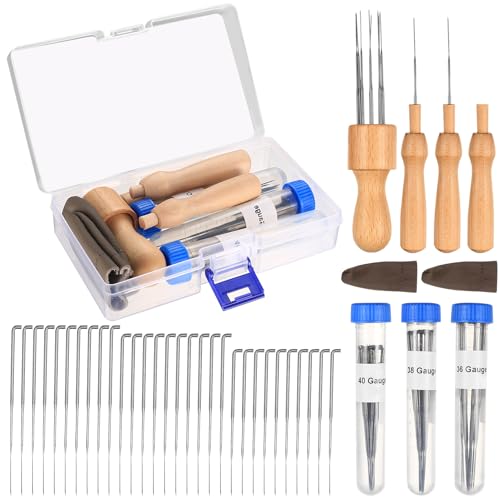 38 Stück Filznadeln zum Trockenfilzen Set, Nadelfilz Set, 3 Größen Filznadeln Set, Nadelfilz Starter Kit mit Holz Filznadelgriff, Wollfilzen Sets zum Basteln Anfänger oder Profis