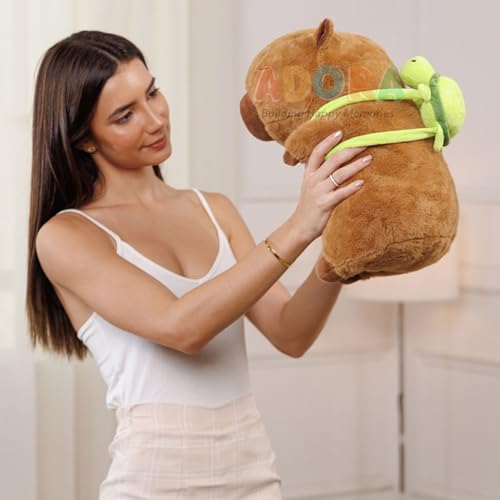 Image of ADORA Capybara with turtle soft toy - 40 cm (Brown) Cute and Cuddly Brown Plush Stuffed Animal for Babies, Kids Lovable Fluffy Capybara Plushies Realistic Design Stuffed Doll Snot-Pulling Fun for Kids
