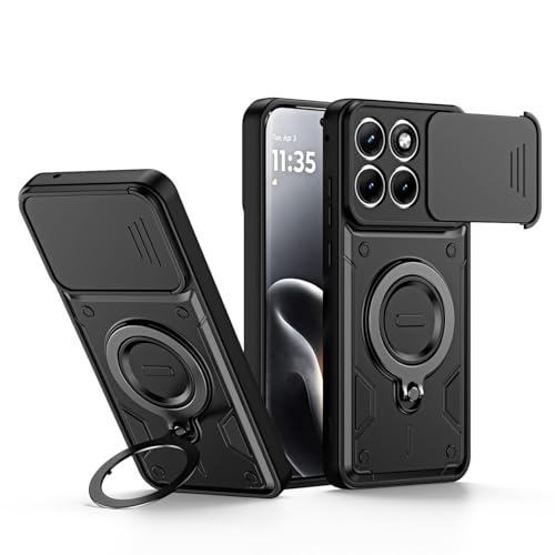 Image of YUWOO Ultimate Armor Case for Motorola G86 Power 5G | 360 Magnetic Pivot Ring Stand | Slide Camera Lens Protector | Military Grade Drop Protection | MagSafe Compatible Mount Case - Black