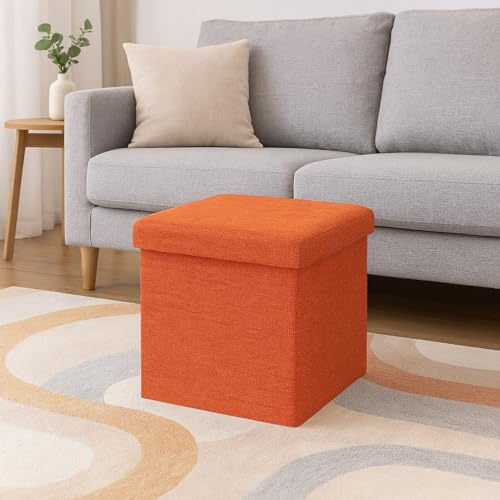 Image of ABTRIX with AB Fabric Folding Organizer Storage Ottoman Bench Footrest Stool Coffee Table Cube, Camping Fishing Toys Chest Stool, Quick and Easy Assembly, 22L Capacity, Padded (30X30X30 Cm, Orange)