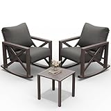 UDPATIO Outdoor Rocking Chair Set of 2 with Coffee Table, 3 Piece Metal Patio Furniture Set with 6.5' Water-Resistant Cushions, Oversized, 350lbs Heavy-Duty, for Porch, Patio, Balcony, Dark Grey