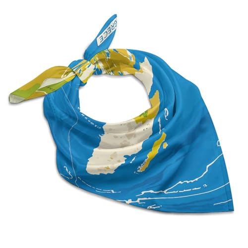 Greece Map Print Square Scarf for Women, Silk Like Head Scarf Fashion Accessory, Elegant Lightweight Neckerchief