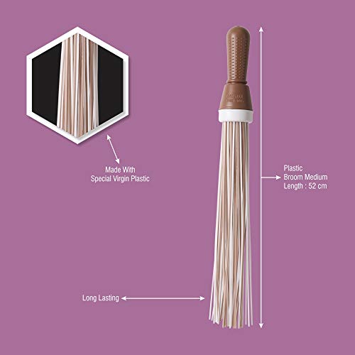 Image of Classy Touch Plastic Broom for Bathroom Cleaning & Home Floor Cleaning| Hard Bristle Broom for Scrubbing in Bathroom|(Size 52 cm, Color Brown) 60 Plastic Sticks