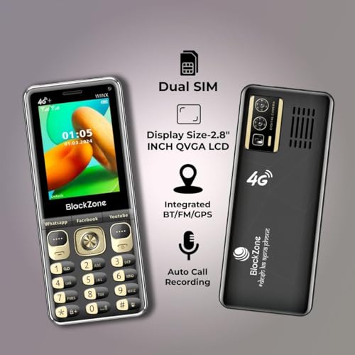 Image of BLACKZONE Winx 4G Plus 3GB RAM 16GB ROM Volte Keypad Mobile Phone with WiFi, Whatsapp, Instagram, YouTube, Play Store, 2.8-Inch Touch Display, All Android Features (1 Year Warranty) (Black)