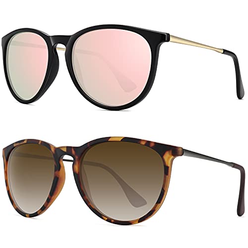 Wowsun polarized sunglasses for women vintage retro round mirrored lens Clearance