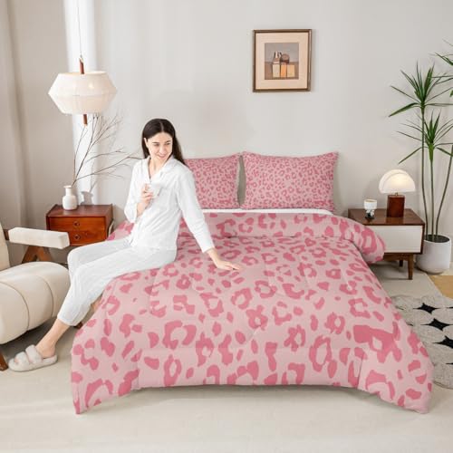 Pink Leopard Print Girly Comforter Set Twin Size,Kids Girls Woman