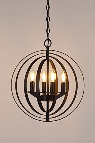 Cerdeco 4-Lights Sphere Chandelier 4-Rings Modern Pendant Light Painted Black [UL Listed]