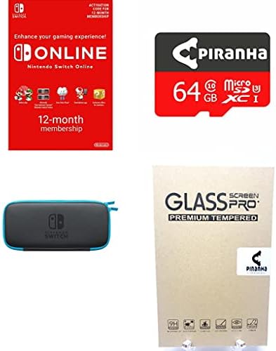 Storage Case, 64GB Micro SD Card, Screen Protector, & 12 Months Online Subscription for Nintendo Switch