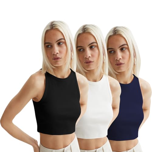 Image of KERI PERRY Tops for Women Crop Top for Women's Tank Activewear Tee Sports Western Casual Cotton Camisole Pack of 3 Combo