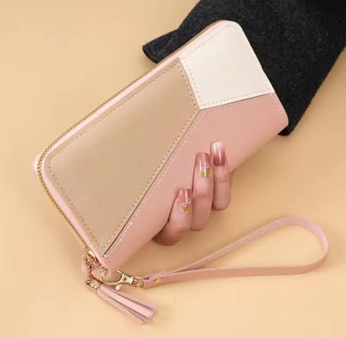 Fashion Zipper Wallet Multifunctional Long Zipper Women's Wallet with Large Capacity PU Leather (pink)2