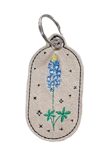 Embroidered Faux Leather Key Fob Bluebonnet