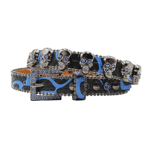 Western Skull Pin Buckle Belt for Various Outfit Rhinestones Rivet Studded Belt for Jeans Adult Unisex Waist Accessories