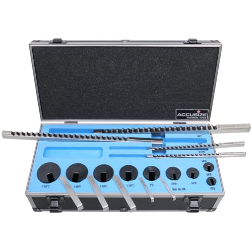 Accusize Industrial Tools - No.10 HSS Keyway Broach Set, 18 Pcs with Precision Ground Teeth, Includes 4 Broaches & 9 Bushings, 5100-0010
