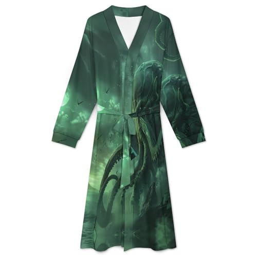 Funny-Cthulhus Moonight Soft Robe Long Sleeve Bathrobes V Neck Sleepwear Spa Robes with Belt Men Woman3