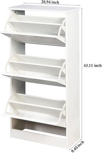 Miniatura 3 de Armario de zapatos para entrada, organizador de zapatos con 3 puertas abatibles, blanco, 20.94 x 9.45 x 43.11 pulgadas