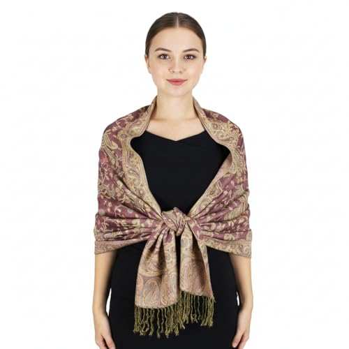 Peach Couture Elegant Double Layer Reversible Paisley Pashmina Shawl Wrap Scarf Pink