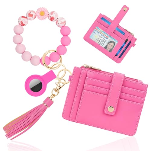 Image of Wristlet Wallet for Women,Keychain Wallet with AirTag Holder (Hot Pink)