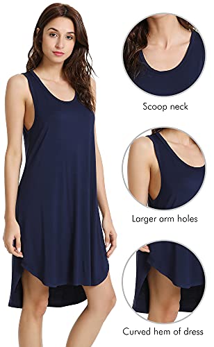 Wiwi Bamboo Nightgowns For Women Sleeveless Sleepwear Pajamas Soft Tank Sleep Shirts Plus Size Night Dress S-4X, Navy, Large #TOP3