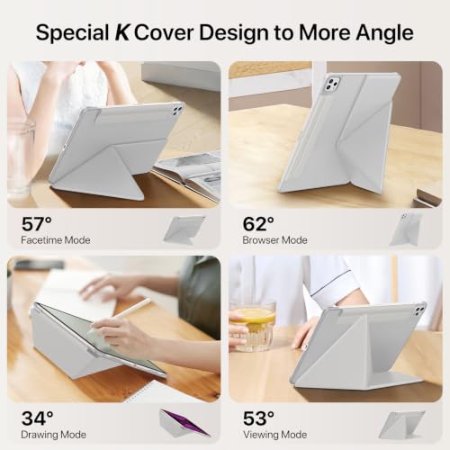 Image of for iPad Pro 11 Inch Case 2022 /2021 /2020, Magnetic Slim Foldable Multi-Angle Folio Case with PU Leather, Auto Wake /Sleep & Hidden Pencil Holder (Grey, iPad Pro 11 in 2020 /2021 /2022)