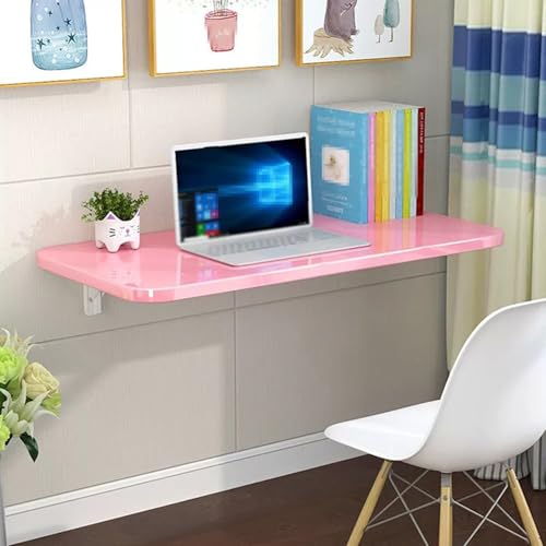Table murale rabattable en bois pour cuisine et bureau d'ordinateur rose - 5